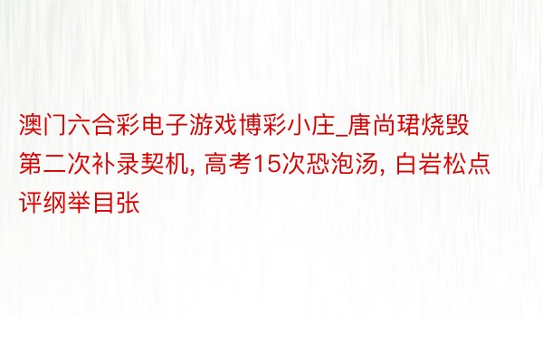 澳门六合彩电子游戏博彩小庄_唐尚珺烧毁第二次补录契机， 高考15次恐泡汤， 白岩松点评纲举目张