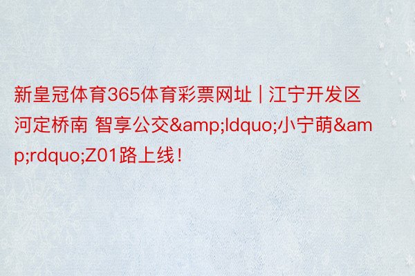 新皇冠体育365体育彩票网址 | 江宁开发区⇌河定桥南 智享公交&ldquo;小宁萌&rdquo;Z01路上线！