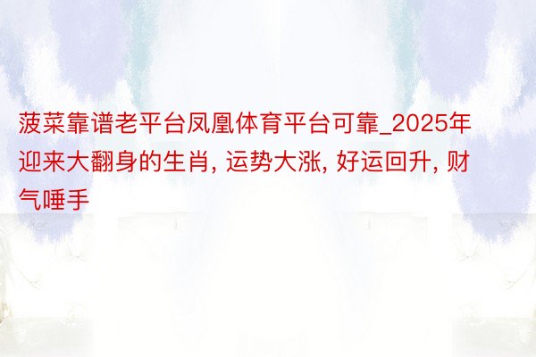 菠菜靠谱老平台凤凰体育平台可靠_2025年迎来大翻身的生肖, 运势大涨, 好运回升, 财气唾手